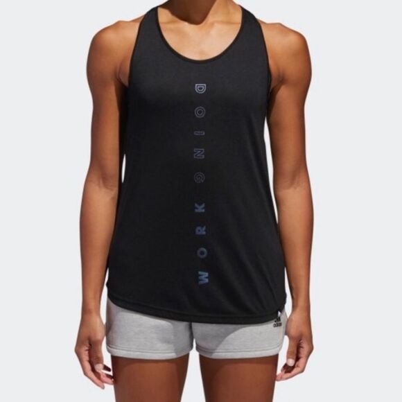ADIDAS | Doing Work Graphic Racerback Black Tank Top Women’s Size Large - Picture 1 of 9